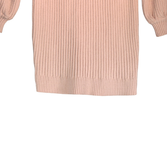 Pale Pink Sweater Dress Women Small Cowl Neck Balloon Sleeves Ribbed Boho - Picture 3 of 6